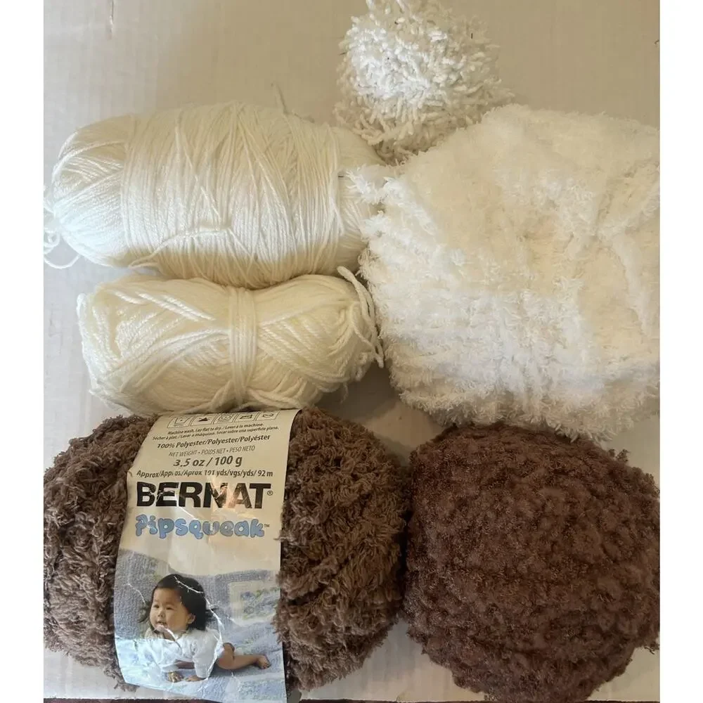 Mixed Lot Of Yarn Skein Brown White Bernat Pipsqueak Yarn Polyester Acrylic 16oz